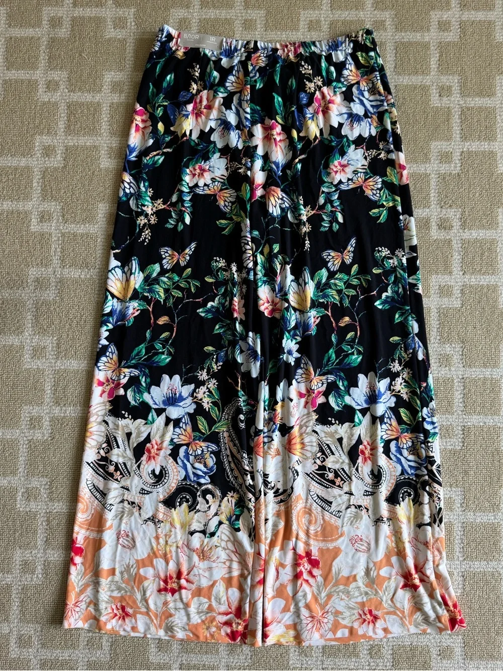 Chico’s Butterfly Garden Floral Palazzo Wide Leg Pants Black Multi 1R (US 8-10)